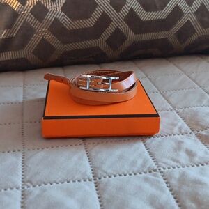 Hermes Leather Bracelet  with silver hardware